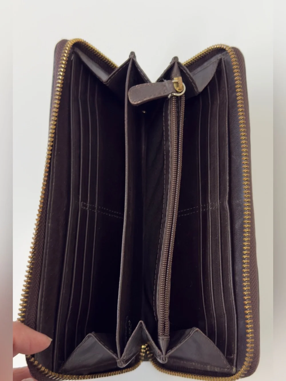 Coach Brown Signature Canvas Wallet with Dark Brown Leather and Gold Hardware